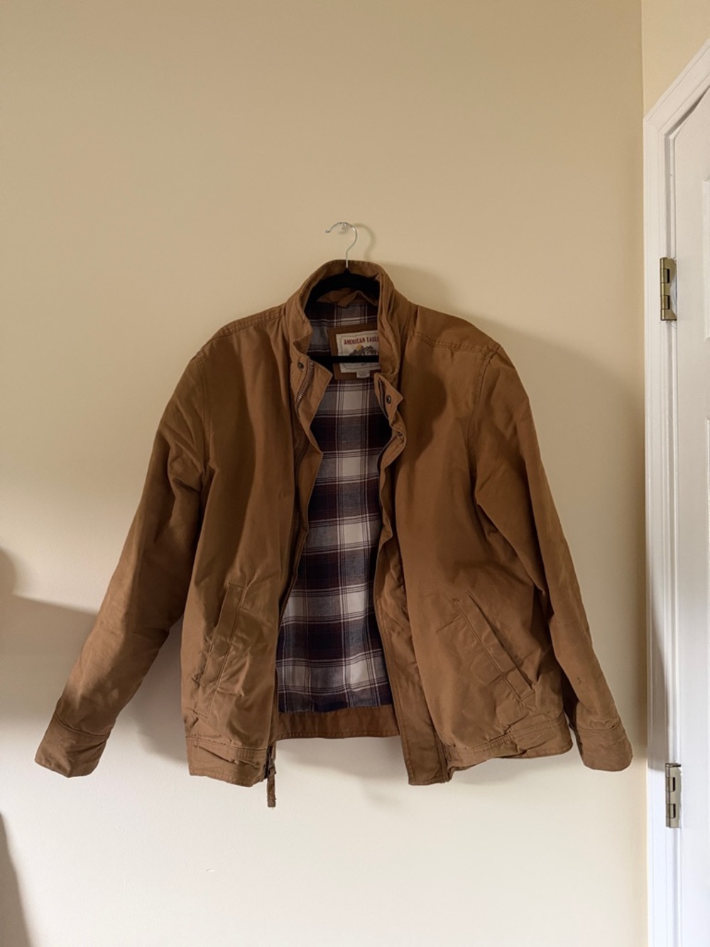 American Eagle Outfitters Brown Jacket with Plaid Lining